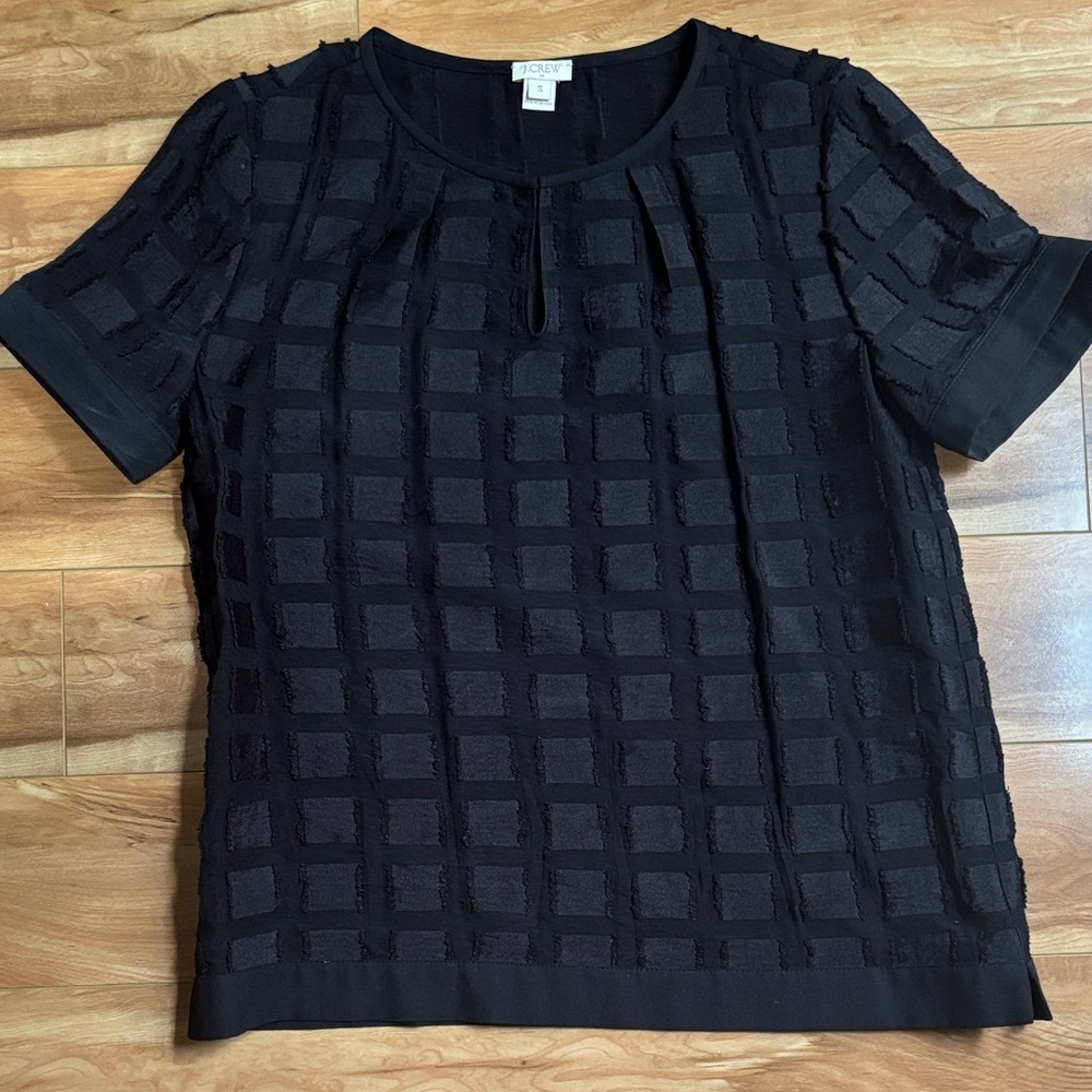 J. Crew Black Textured Grid Blouse